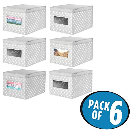 mDesign Juego de 6 Cajas organizadoras apilables – Organizador de armarios Grande para habitación Infantil – Caja con Tapa abatible y Ventana para Guardar Ropa – Gris y Blanco