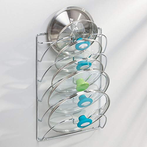 mDesign Organizador Cocina – Accesorios de Cocina prácticos – Si Busca organizar armarios Cocina Este Soporte para Tapas de sartén es la solución – Metal Cromado