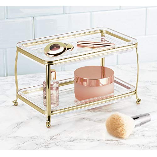 mDesign Organizador de cosméticos también como caja para joyas – Caja para maquillaje y joyas elegante para cada habitación – Organizador de maquillaje con 2 alturas – latón/transparente