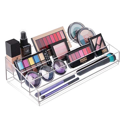 mDesign Organizador de maquillaje – Caja transparente con 4 compartimentos - Ideal para guardar maquillaje y cosméticos, como organizador de labiales, etc. – Plástico transparente