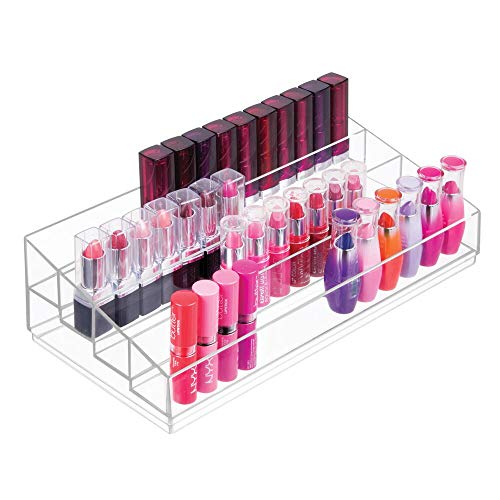 mDesign Organizador de maquillaje – Caja transparente con 4 compartimentos - Ideal para guardar maquillaje y cosméticos, como organizador de labiales, etc. – Plástico transparente