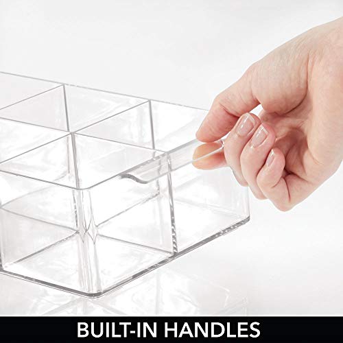 mDesign Organizador de maquillaje con 8 apartados – Caja con compartimentos para guardar cosméticos – Expositor de maquillaje para lavabo o cómoda para guardar pintaúñas, labiales y más – transparente