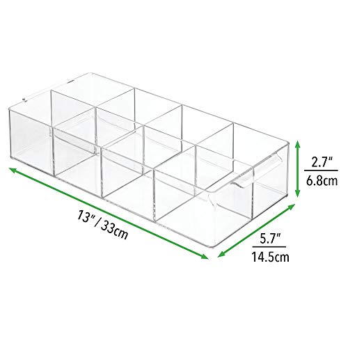 mDesign Organizador de maquillaje con 8 apartados – Caja con compartimentos para guardar cosméticos – Expositor de maquillaje para lavabo o cómoda para guardar pintaúñas, labiales y más – transparente