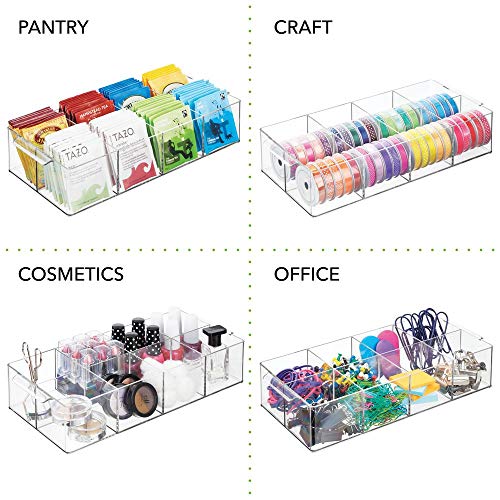 mDesign Organizador de maquillaje con 8 apartados – Caja con compartimentos para guardar cosméticos – Expositor de maquillaje para lavabo o cómoda para guardar pintaúñas, labiales y más – transparente