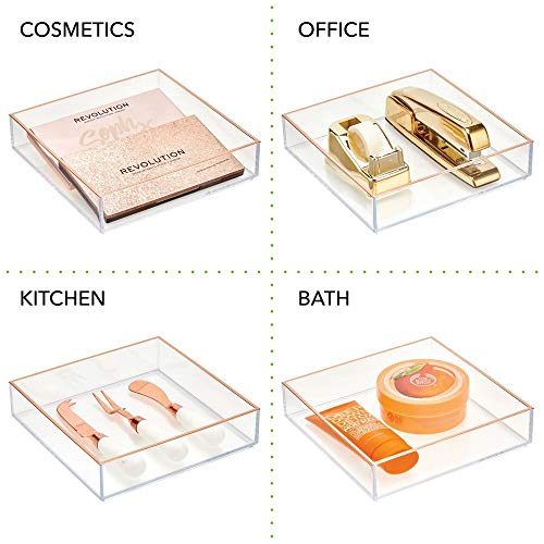 mDesign Organizador de Maquillaje – Útiles Cajas organizadoras para cosméticos, labiales, esmaltes de uñas, etc. – Cajas apilables para baño o Dormitorio – Transparente y Dorado Rojizo