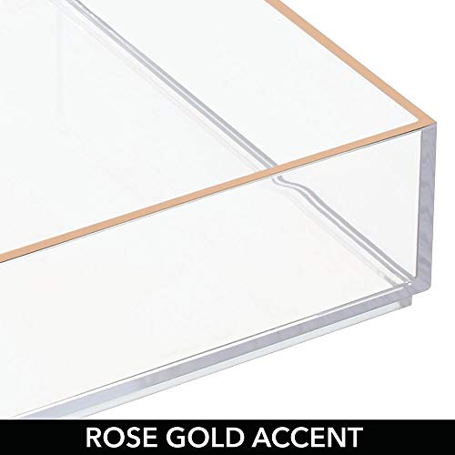 mDesign Organizador de Maquillaje – Útiles Cajas organizadoras para cosméticos, labiales, esmaltes de uñas, etc. – Cajas apilables para baño o Dormitorio – Transparente y Dorado Rojizo