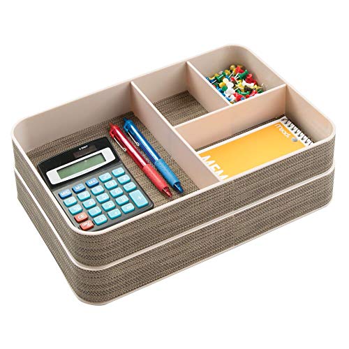 mDesign Organizador escritorio con 4 divisiones - Caja con compartimentos diferentes tamaños - Clasificador de objetos oficina