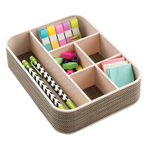 mDesign Organizador escritorio con 6 divisiones - Caja con compartimentos diferentes tamaños - Clasificador de objetos oficina