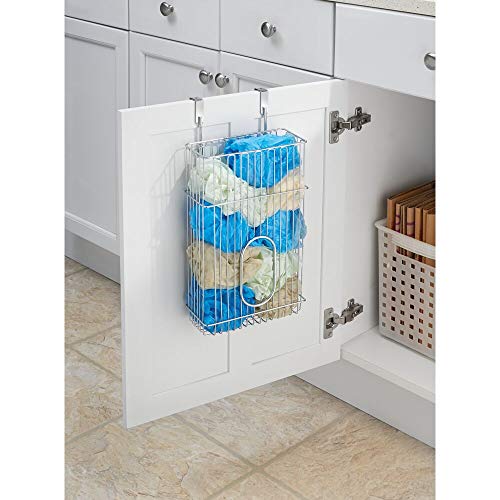 mDesign Portabolsas Colgante 'Classico' para el Armario de la Cocina – Organizador de Bolsas Fabricado en Acero para Guardar Bolsas – Cesta metálica para Las Puertas de armarios – Cromado