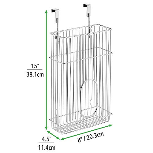 mDesign Portabolsas Colgante 'Classico' para el Armario de la Cocina – Organizador de Bolsas Fabricado en Acero para Guardar Bolsas – Cesta metálica para Las Puertas de armarios – Cromado
