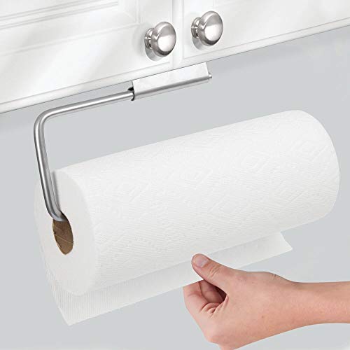mDesign Portarrollos de pared para papel de cocina – Práctico soporte para papel de cocina, trapos o toallas – Ideal portarrollos de cocina para pared o armarios – plateado