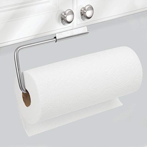 mDesign Portarrollos de pared para papel de cocina – Práctico soporte para papel de cocina, trapos o toallas – Ideal portarrollos de cocina para pared o armarios – plateado