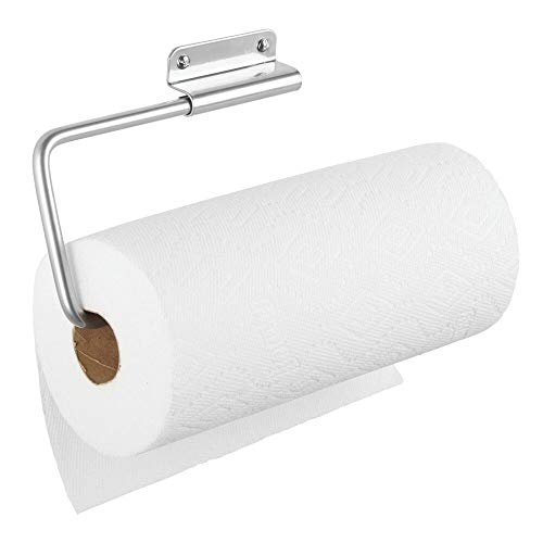 mDesign Portarrollos de pared para papel de cocina – Práctico soporte para papel de cocina, trapos o toallas – Ideal portarrollos de cocina para pared o armarios – plateado