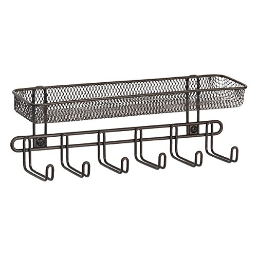 mDesign Práctico organizador de joyas para pared– Con 6 ganchos y 2 compartimentos - Mueble joyero para anillos, gafas, collares, pendientes y demás accesorios – Joyero con ganchos – Color: bronce