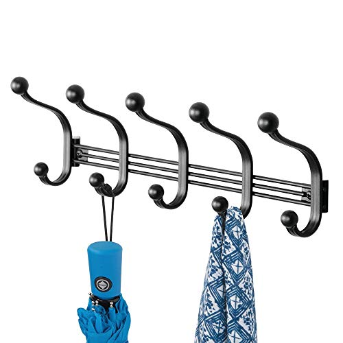 mDesign Práctico perchero metálico – Perchero de pared con 10 ganchos para la cocina, el pasillo o el baño – Perchero con ganchos para colgar abrigos, chaquetas, bufandas y toallas – negro