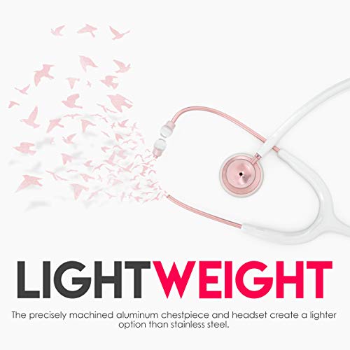 MDF® Acoustica® Deluxe Estetoscopio ligero de doble cabeza - Garantía de por vida & Programa-piezas-gratuitas-de-por-vida - (MDF747XP) (Oro Rosa y Blanco)