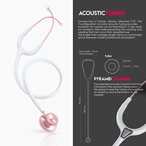 MDF® Acoustica® Deluxe Estetoscopio ligero de doble cabeza - Garantía de por vida & Programa-piezas-gratuitas-de-por-vida - (MDF747XP) (Oro Rosa y Blanco)