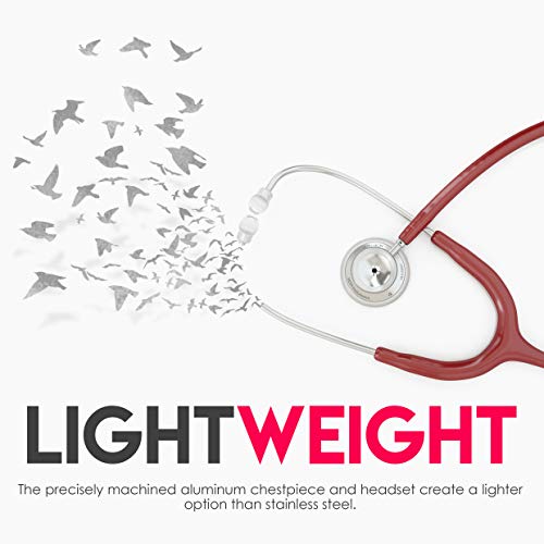 MDF Instruments Acoustica Deluxe MDF747XP17, Estetoscopio ligero de doble cabeza, Borgoña (Burgundy)