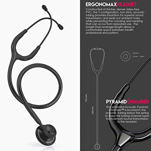 MDF Instruments Acoustica Deluxe MDF747XPBO, Estetoscopio ligero de doble cabeza, Todo Negro (All Black)