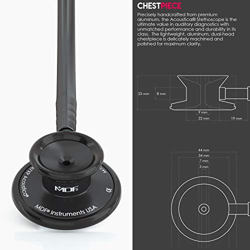 MDF Instruments Acoustica Deluxe MDF747XPBO, Estetoscopio ligero de doble cabeza, Todo Negro (All Black)