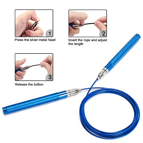 mds - Comba Crossfit Hombre y Mujer | Comba Ajustable Azul | Comba Fitness | Salto de Velocidad | para Crossfit, Fitness, Boxeo | 3 Metros Cuerda Saltar | Mango de Acero Inoxidable y Ergonómico