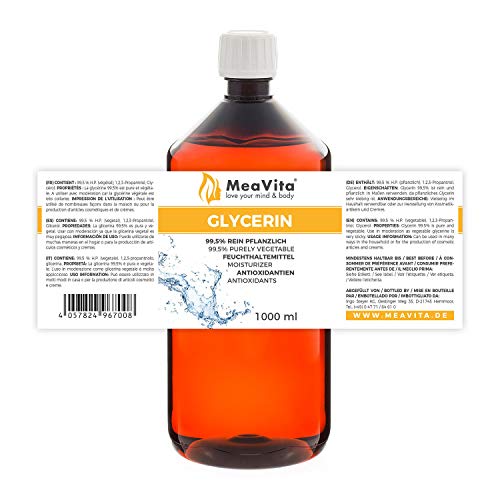 MeaVita - Glicerina 99,5% para la desinfección del bricolaje, puramente vegetal, Pack de 1 x 1000ml