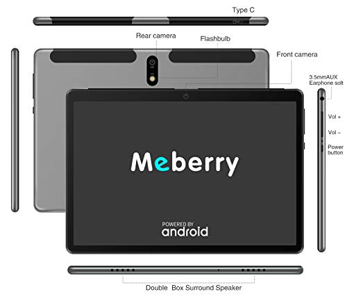 MEBERRY Tablet 10 Pulgadas Android 10.0 Ultrar-Rápido Tablets 4GB RAM+64GB ROM - Certificación Google gsm - Dual SIM - 8000mAh |WI-FI|Bluetooth|GPS| Type-C Tablet (5.0+8.0 MP Cámara) - Bleu