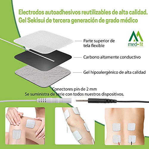 Med-Fit Electroestimulador Digital Masaje EMS TENS Para El Alivio Del Dolor y Estimulador Muscular Combinado. Incluye 24 programas preestablecidos para el alivio del dolor