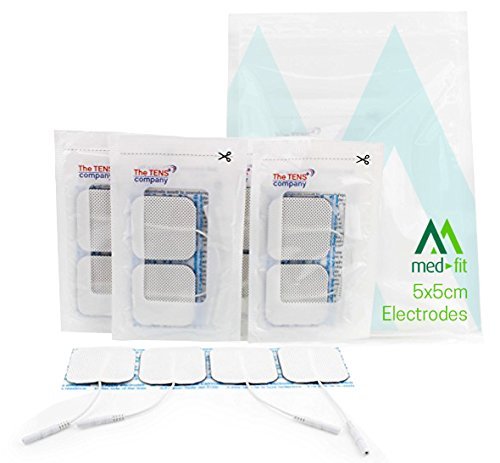 Med-Fit tens pads 16 electrodos 4 packs. El electrodo autoadhesivo extra duradero de la más alta calidad 5cm x 5cm 2 x 2 Med-Fit Electrodes utiliza un gel patentado para una larga vida útil.