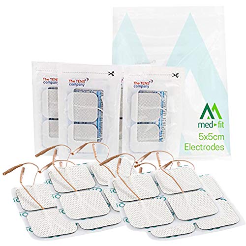 Med-Fit tens pads 16 electrodos 4 packs. El electrodo autoadhesivo extra duradero de la más alta calidad 5cm x 5cm 2 x 2 Med-Fit Electrodes utiliza un gel patentado para una larga vida útil.