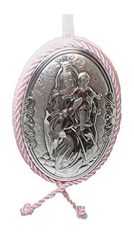 Medalla de cuna o cochecito de la Virgen del Carmen.Color ROSA