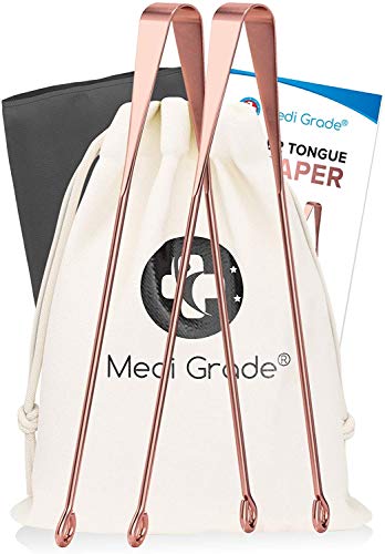 Medi Grade [2pc] Raspador de Lengua de Cobre - Limpiador de Lengua Antimicrobiano - Previene la Halitosis - Elimina las Bacterias para una Mejor Higiene Oral - Limpiador Lingual Ayurvédico