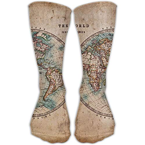 Medias divertidas personalizadas Clásicos Mapa del mundo manchado Niñas Calcetines largos hasta la rodilla de viaje Transpirable