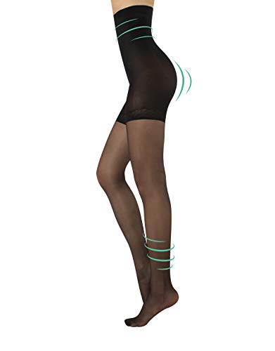 MEDIAS FINAS REDUCTORAS DE TALLE ALTO | PANTY CON COMPRESION MEDIA | NATURAL, NEGRO | 20 DEN | S, M, L, XL | CALCETERÍA ITALIANA | (L, NEGRO)