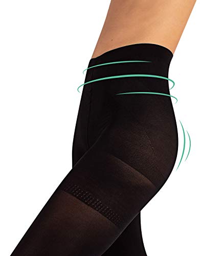 MEDIAS REDUCTORAS ANTICELULITIS | PANTY OPACO DE MUJER | 70 DEN | NATURAL, NEGRO | S, M, L, XL | CALCETERÍA ITALIANA | (L, NEGRO)