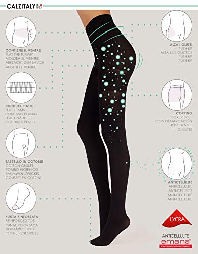 MEDIAS REDUCTORAS ANTICELULITIS | PANTY OPACO DE MUJER | 70 DEN | NATURAL, NEGRO | S, M, L, XL | CALCETERÍA ITALIANA | (L, NEGRO)