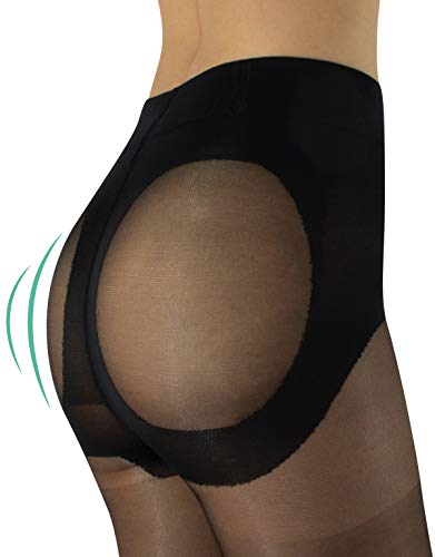 MEDIAS REDUCTORAS DE MUJER | PANTY PUSH UP | NATURAL, NEGRO | S, M, L, XL | CALCETERÍA ITALIANA | (S, NEGRO)