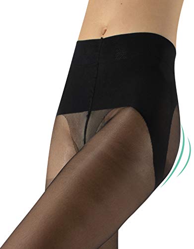 MEDIAS REDUCTORAS DE MUJER | PANTY PUSH UP | NATURAL, NEGRO | S, M, L, XL | CALCETERÍA ITALIANA | (S, NEGRO)