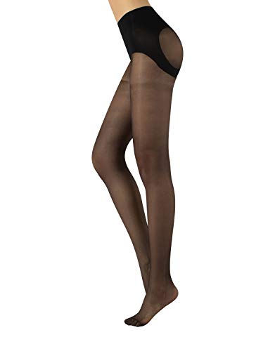 MEDIAS REDUCTORAS DE MUJER | PANTY PUSH UP | NATURAL, NEGRO | S, M, L, XL | CALCETERÍA ITALIANA | (S, NEGRO)