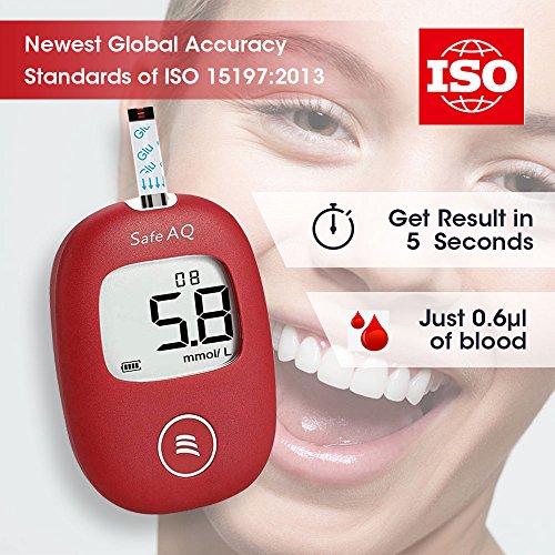 Medidor de glucosa en sangre - Safe AQ Smart - Kit de control de diabetes Kit de prueba de azúcar en sangre Sin codificación con 50 tiras de prueba de glucosa en sangre mg/dL
