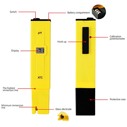 Medidor PH Pluma Portátil PH Tester Prueba Digital Multi Function PH/Prueba PH portátil/Hidropónica para Acuario Piscina Industria de la Pesca Laboratorios Escolares Alimentos Bebida