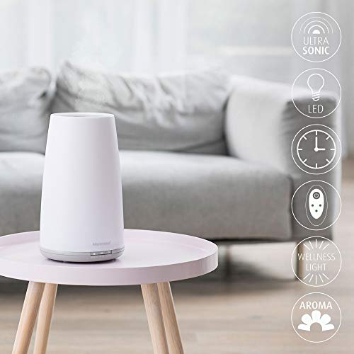 Medisana AH 670 Humidificador ultrasónico con compartimento de aromas y función de precalentamiento, nebulizador con mando a distancia para aire seco en el salón y el dormitorio, 1,8 litros