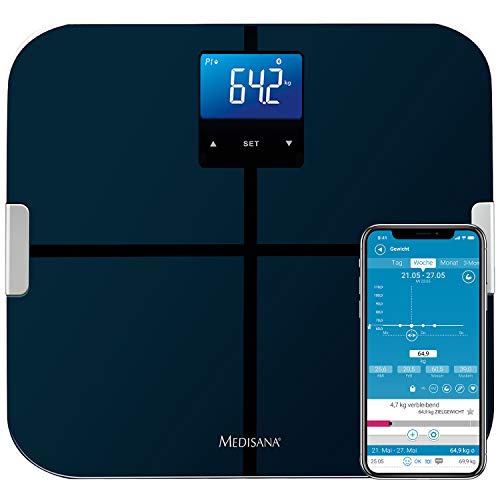 Medisana BS 440 Connect balanza digital de análisis corporal 180 kg, balanza personal para la medición de grasa corporal, agua corporal, masa muscular y peso óseo con análisis corporal App