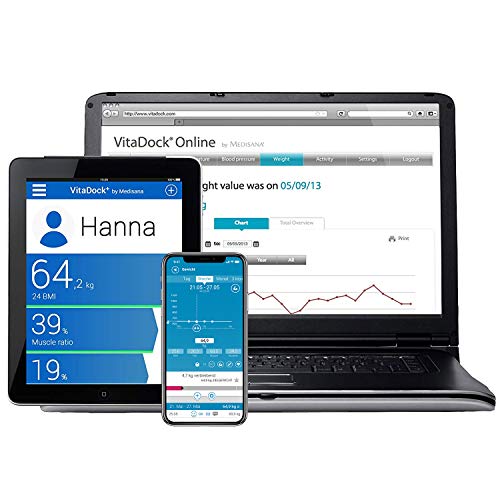 Medisana BS 440 Connect balanza digital de análisis corporal 180 kg, balanza personal para la medición de grasa corporal, agua corporal, masa muscular y peso óseo con análisis corporal App