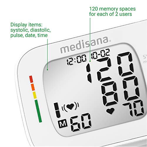 Medisana BW 335 tensiómetro de muñeca, pantalla de arritmia, escala de colores de los semáforos de la OMS, para la medición precisa de la tensión arterial y la medición del pulso, función de memoria