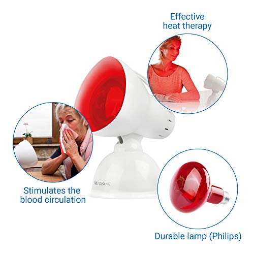 Medisana IR 100 Lámpara de calor infrarrojo de 100 vatios, lámpara de infrarrojos para mejorar el bienestar, radiador de calor para relajar los músculos