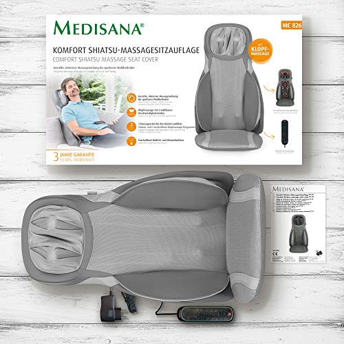 Medisana MC 826 Shiatsu Funda de asiento de masaje, con acupresión y masaje de golpecitos, ajustable para el cuello, 3 intensidades, función de calentamiento para toda la espalda y el cuello