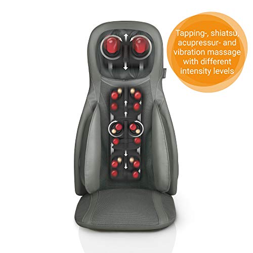 Medisana MC 826 Shiatsu Funda de asiento de masaje, con acupresión y masaje de golpecitos, ajustable para el cuello, 3 intensidades, función de calentamiento para toda la espalda y el cuello