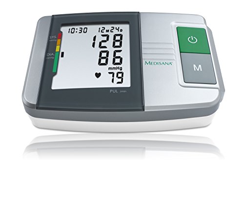 Medisana MTS Tensiómetro para el brazo, pantalla de arritmia, escala de colores de los semáforos de la OMS, para una medición precisa de la tensión arterial y del pulso con función de memoria