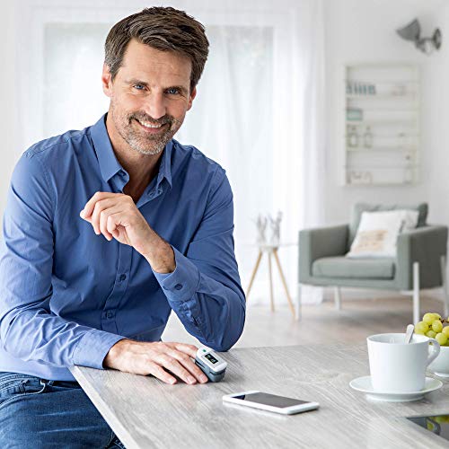 Medisana PM 100 Oxímetro de pulso, medición de la saturación de oxígeno en sangre, oxímetro de pulso de dedo con pantalla OLED y operación con una sola pulsación